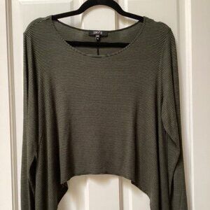 Comfy USA Olive Green and Black Striped Cropped Top, size M (fits like a L)
